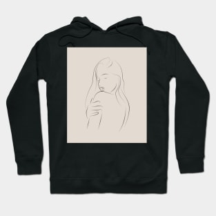 Neutral Line Art Minimalist Woman On Beige Hoodie